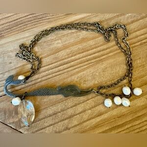 Vintage Mermaid  Pendant Necklace with Pearls Handmade